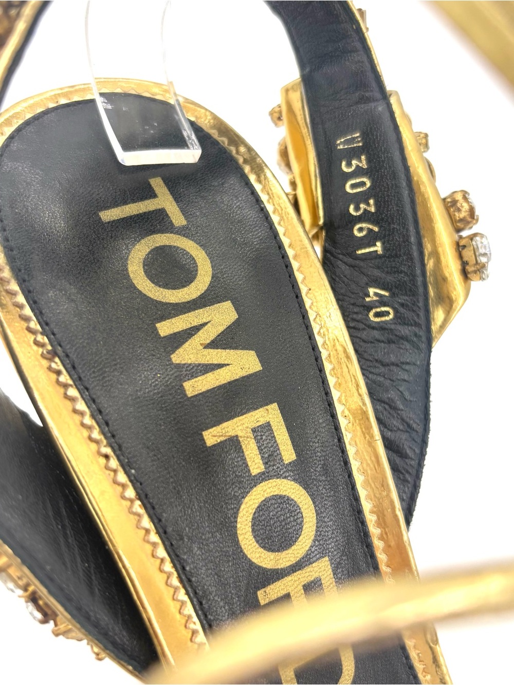 Tom Ford Mirror 100 Metallic Crystal Embellished Ankle Wrap High Heel Sandals 40 - Picture 10 of 10